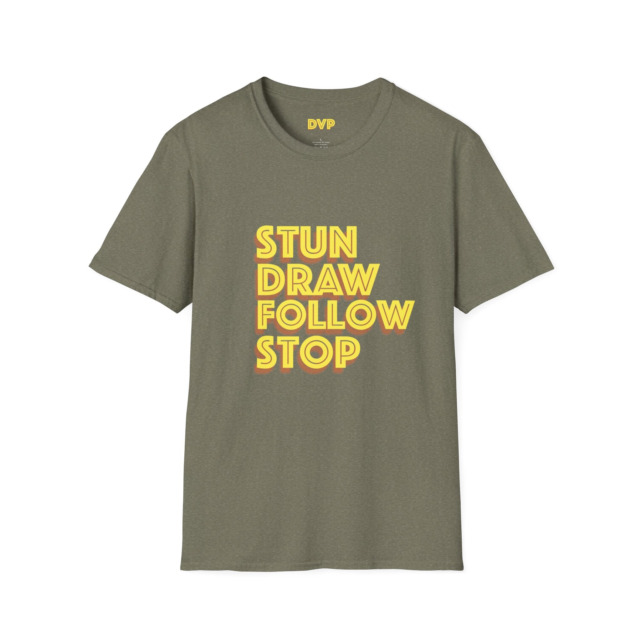 Unisex Softstyle Tee - 'Stun Draw Follow Stop' Slang Shirt for Casual Wear, Gift for Pool fans, Streetwear, Everyday Comfort