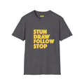 Unisex Softstyle Tee - 'Stun Draw Follow Stop' Slang Shirt for Casual Wear, Gift for Pool fans, Streetwear, Everyday Comfort