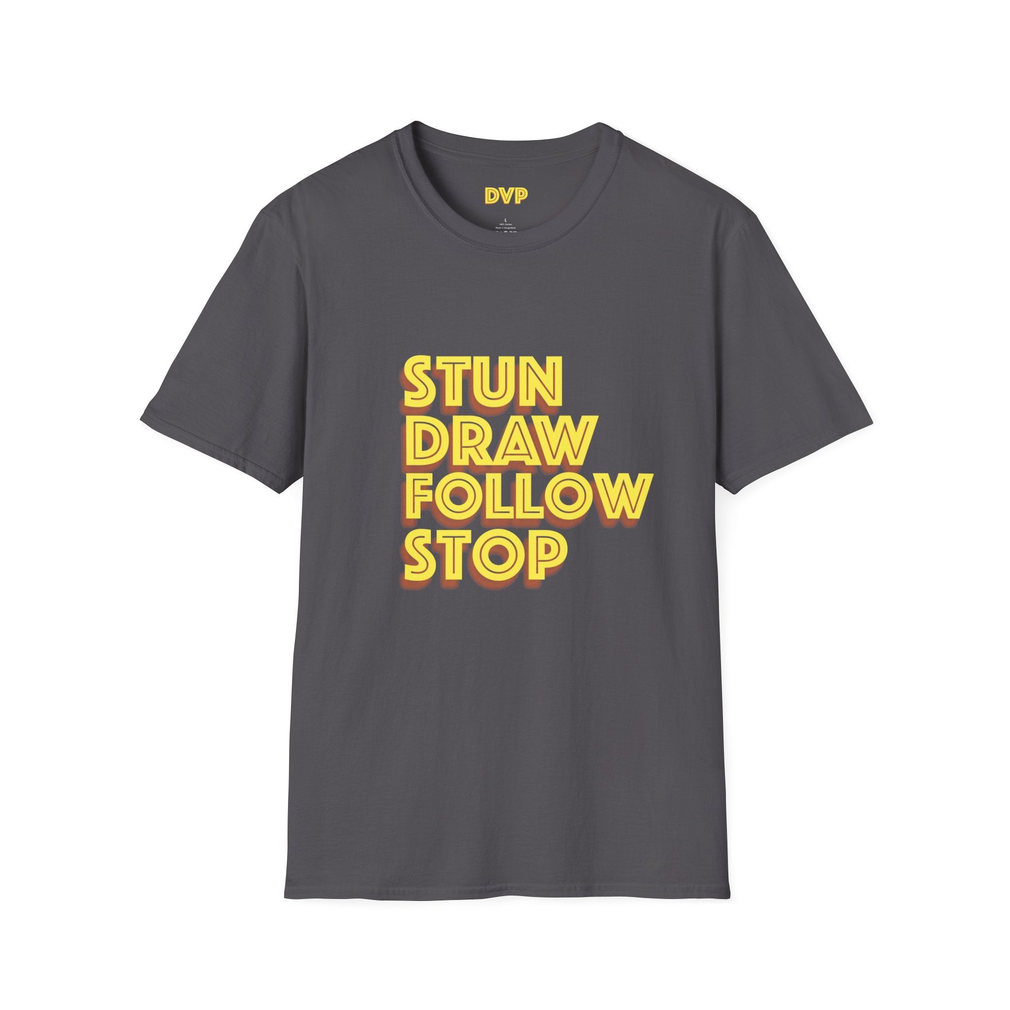 Unisex Softstyle Tee - 'Stun Draw Follow Stop' Slang Shirt for Casual Wear, Gift for Pool fans, Streetwear, Everyday Comfort